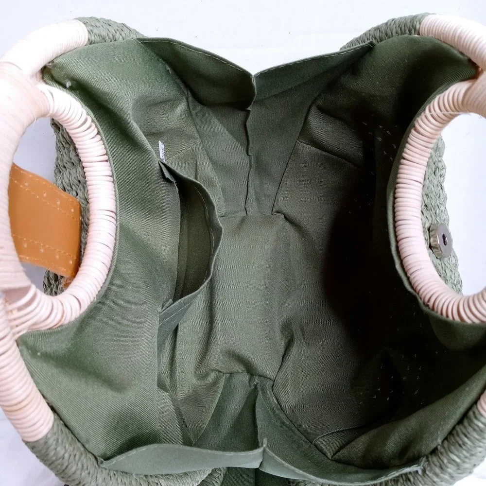 Bags | Rattan Shell Handbag Green | Poshmark